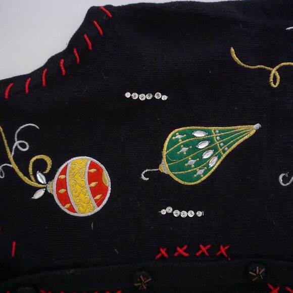 Vintage Holiday Editions Black Knit Beaded Ornament Christmas Sweater Vest 1X - Picture 6 of 10